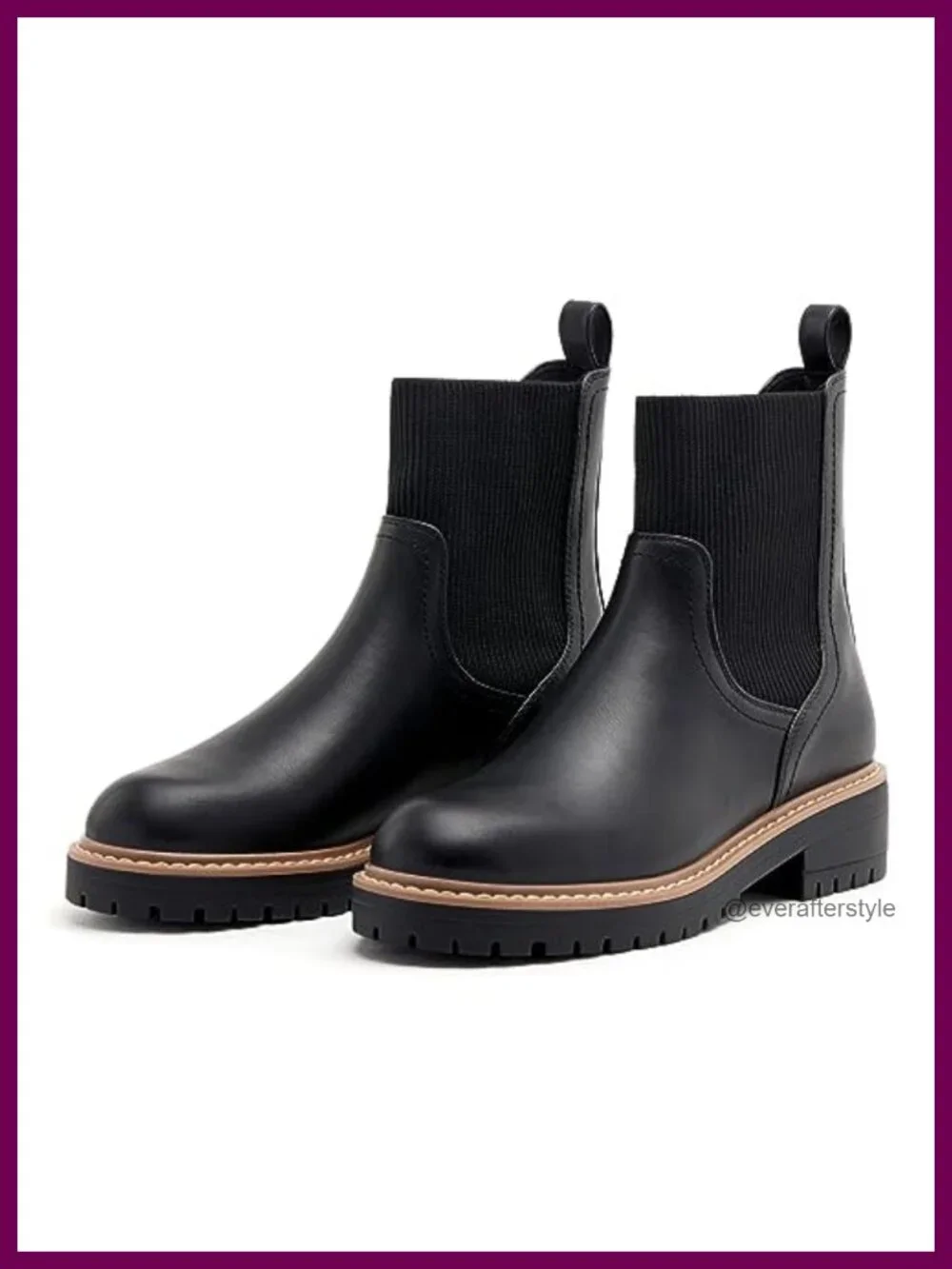 Chunky Low Heel Platform Slip On Lug Sole Ankle Booties